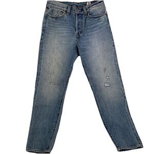 Levis Women's 27 Wedgie Ankle Selvedge White Oak Cone Denim Button LT. distress